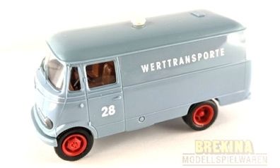 Brekina H0 1/87 93637 Mercedes L 319 Kasten Werttransporte Wagennummer 28 1955, blau