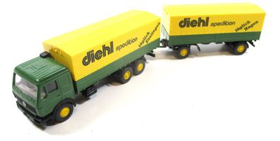 Wiking H0 1/87 MB Hängerzug Pritsche Plane Spedition Diehl