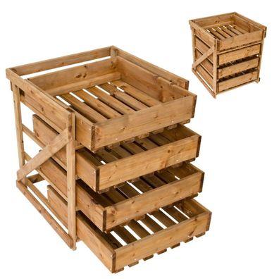 Obstkiste mit 4 Schubladen, Kartoffelkiste aus Holz, kompakte Gemüsekiste