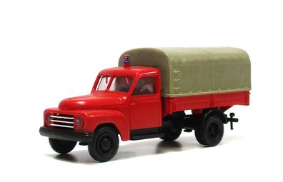 Modellauto H0 LKW Brekina Hanomag F28 Pritsche/Plane Feuerwehr