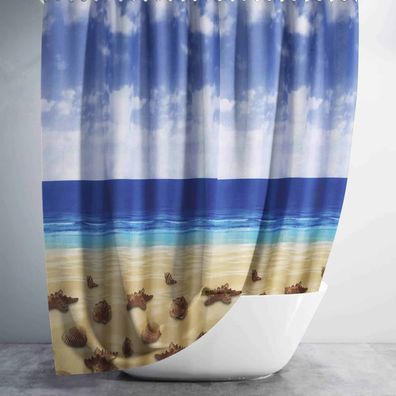 Textil Duschvorhang Ocean Blau Weiss Sand inkl. Duschvorhangringe - 8 Maße