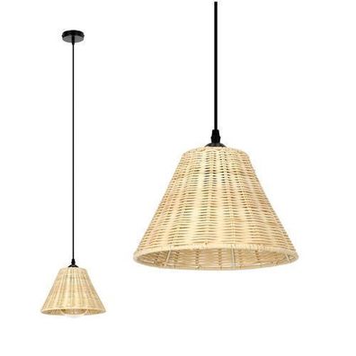 Hängelampe BOHO Stil Rattan Pendelleuchte RONDA E27 Stiel Bambus Wohnzimmer (Ø25cm)