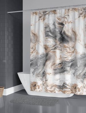 Textil Duschvorhang Marmor Braun Grau Weiss inkl. Duschvorhangringe - 8 Maße