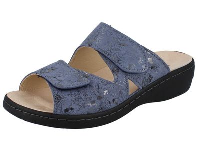LONGO Damen Pantolette Hausschuhe Schlappen blau sky Nubukleder