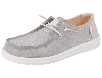 HEY DUDE Wendy Damen Schlupfsneaker Slipper Halbschuhe silber Glitzer Textil