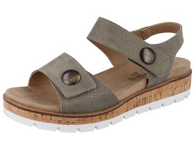 LONGO 1143588 Damen Sandale Sandalette Klettsandale khaki grün bedrucktes Leder