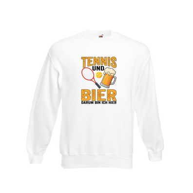 Tennis und Bier darum bin ich hier | Tennisspieler v2 Sweatshirt Weiß