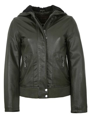 Existenz - Damen Lederjacke Blouson Kapuze Lammnappa khaki