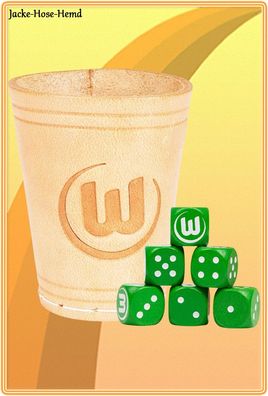 VfL Wolfsburg Würfelbecher Logo 6 Würfeln Knobelbecher Kniffelbecher Grün NEU