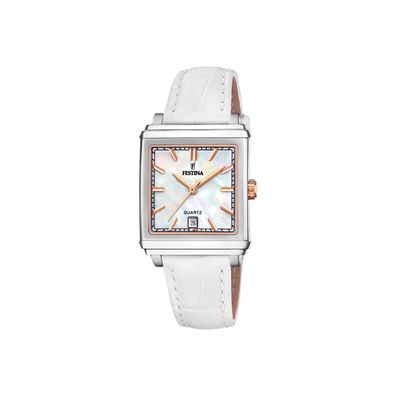 Festina Square Damen Uhr F20682/1 Edelstahl Leder Weiß