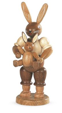 Osterfigur Hasenvater mit Kind natur klein H=11cm NEU Osterdeko Osterhasenfigur