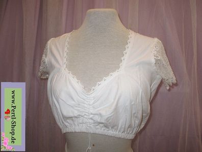 Dirndlbluse mit Herzausschnitt, weiß, Neu, Spitzenärmel, Gr. 38, Stockerpoint