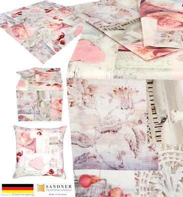 Tischdecke Tischläufer Kissenbezug Baumwolle Landhaus Romantik Sandner Rosenblüten