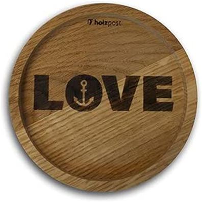 Untersetzer aus rustikaler Eiche "Love Anker"Ø 11,2cm