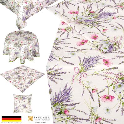 Tischdecke Tischläufer Kissenbezug Baumwolle Landhaus Mediterran Sandner Lavendel