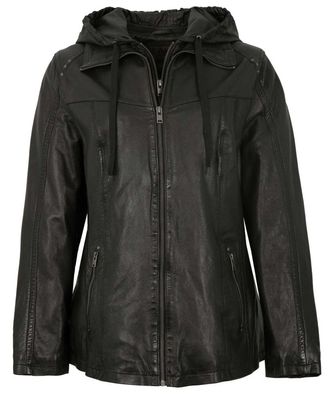 Existenz - Damen Lederjacke Longjacke Kapuze Lammnappa schwarz