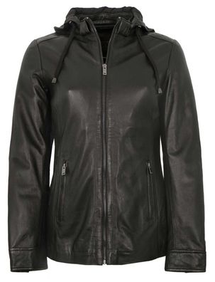 Existenz - Damen Lederjacke Longjacke Kapuze Lammnappa schwarz