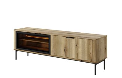 Fernsehschrank Wilson F im modernen Industrial-Style mit LED-Beleuchtung, Eiche