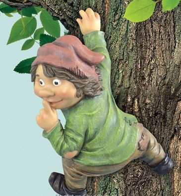 Garten Gnom hängend - Höhe 24 cm - aus Resin - wetterfest - Kletternder Troll