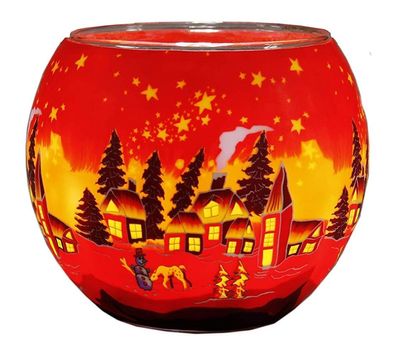 Leuchtglas Windlicht Winterdorf