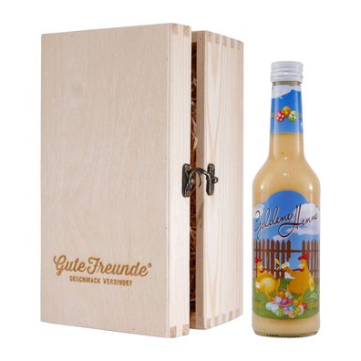 Goldene Henne Eierlikör 0,35L mit Geschenk-Holzkiste