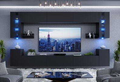 M19 1B Möbel Wohnzimmer Wohnwand Mediawand Wohnschrank Schrankwand Regal Farbauswahl