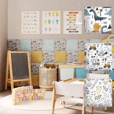 Polsterpaneel 30x30 Gepolstertes Wandpaneel mit Aufdruck für Kinderzimmer Wandpolster