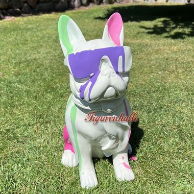 Bulldogge Sonnenbrille Krawatte Figur Statue Pop Art Kunst Bunt Handgemalt Abstrakt W