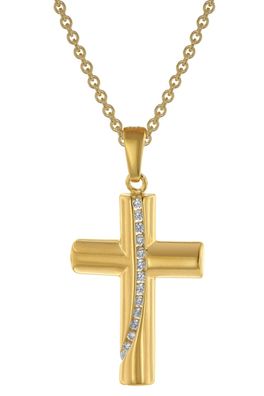 trendor Schmuck Damen-Kette mit Kreuz-Anhänger Gold auf Silber 925 Zirkonia 39335