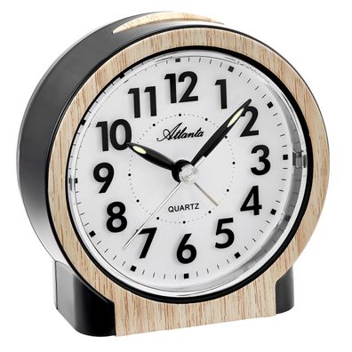 Atlanta Quarz-Wecker Schwarz/Buchefarben 2173/30