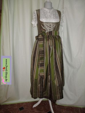 Hammerschmid Seiden Dirndl mit Schürze, Gr. 42, Beige, Grün, Braun, Secondhand