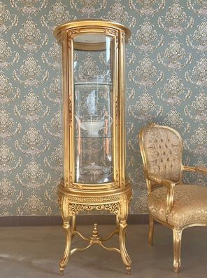 Barock Möbel Display Cabinet French Baroque Style Glass Showcase in Gold Finish