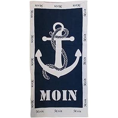 Maritimes Strand & Badetuch Moin Moin - Großes Handtuch mit Schrift & Anker Motiv