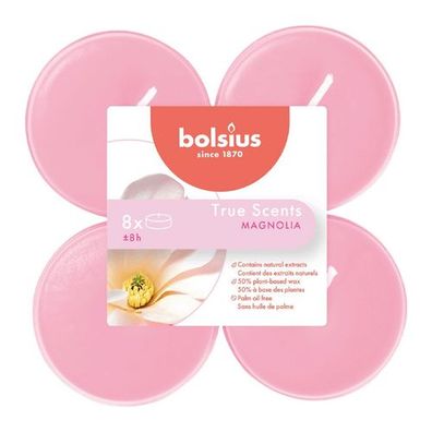 Duft-Maxilichter, Magnolie, True Scents, Bolsius, Ø60 mm, Brenndauer ca. 8h, 8 Stück