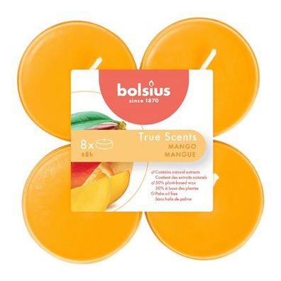 Duft-Maxilichter, Mango, True Scents, Bolsius, Ø60 mm, Brenndauer ca. 8h, 8 Stück pro