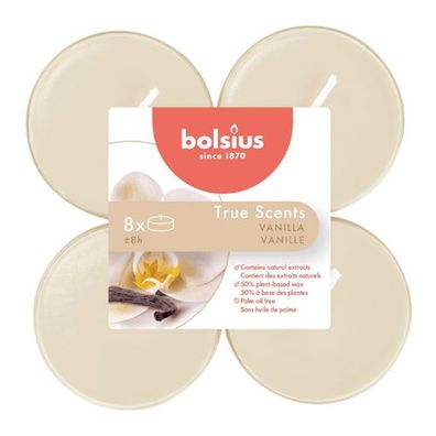 Duft-Maxilichter, Vanille, True Scents, Bolsius, Ø60 mm, Brenndauer ca. 8h, 8 Stück p