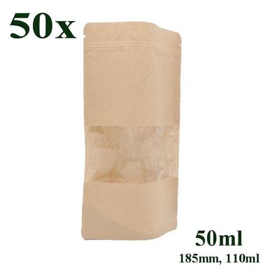 50x Blockbodenbeutel Doypack 250ml mit Fenster und Zipper - Druckverschluss