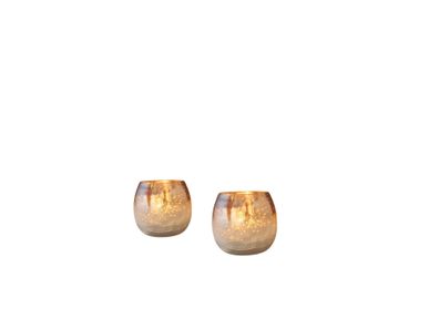 Stimmungsvolles 2er Set Windlicht aus Glas in Vintage Optik in Gold, Weiß