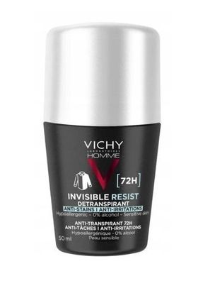 Vichy Homme Unsichtbarer Resist Anti-Spuren Deodorant Roll-On, 50 ml