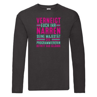 Verneigt euch: Programmiererin | Software Entwickler v2 Long Sleeve Schwarz