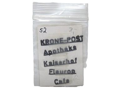 5 Gewerbeschilder - Krone-Post - Apotheke - Kaiserhof - Fleurop - HO - 1:87 - Nr. 52