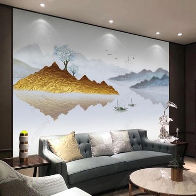 Vlies Fototapete Wandtapete Wandbilder Stil einer goldenen Landschaft 11401