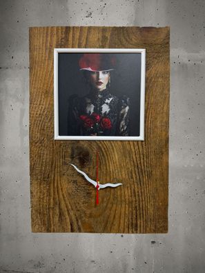 Wanduhr in Altholz mit Bild von Shadow Wood Art in Hochwertigem Alu Matt