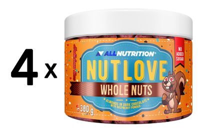 4 x Allnutrition Nutlove Whole Nuts, Almonds in Dark Chocolate with Raspberry Powder