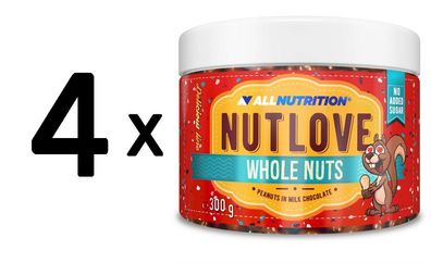 4 x Allnutrition Nutlove Whole Nuts, Peanuts in Milk Chocolate - 300g