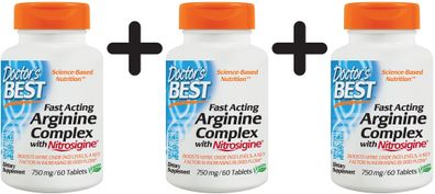 3 x Doctors Best Fast Acting Arginine Complex with Nitrosigine, 750mg - 60 tabs