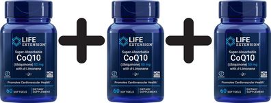3 x Life Extension Super-Absorbable CoQ10 (Ubiquinone) with d-Limonene, 100mg - 60 so