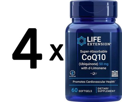 4 x Life Extension Super-Absorbable CoQ10 (Ubiquinone) with d-Limonene, 100mg - 60 so