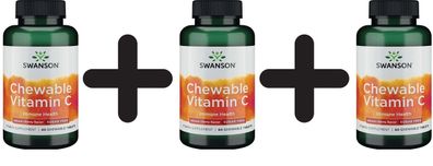 3 x Swanson Chewable Vitamin C (Sugar-Free), Cherry - 60 chewable tabs