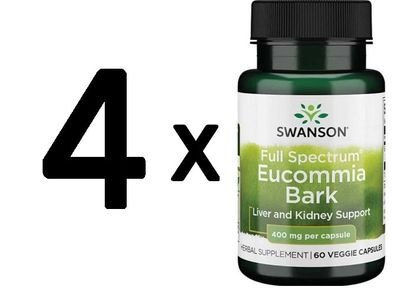 4 x Swanson Full Spectrum Eucommia Bark, 400mg - 60 vcaps